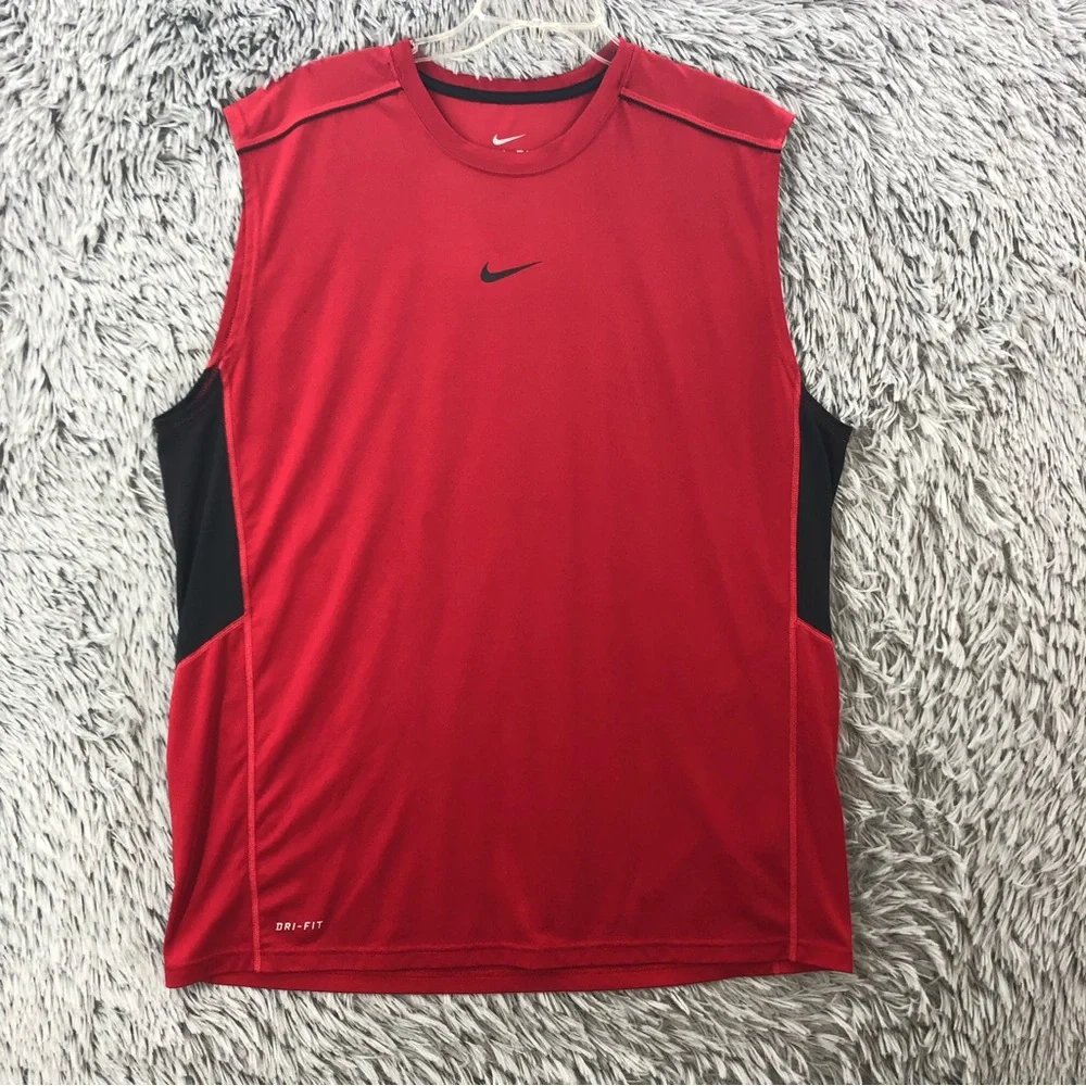 Nike Shirt Mens XL Dri Fit Sleeveless Athletic Red Logo Workout